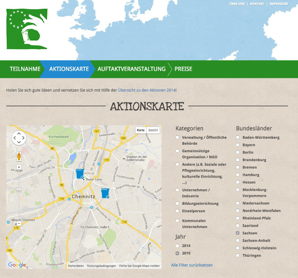 Aktionskarte Europäische Woche der Abfallvermeidung 2015, Kartenausschnitt Chemnitz